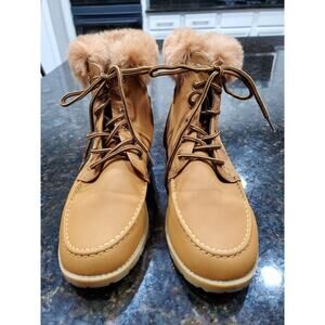 Belladia Women's Brown High Top Closed Toe Casual Fur Lace-Up Ankle Boots US 10